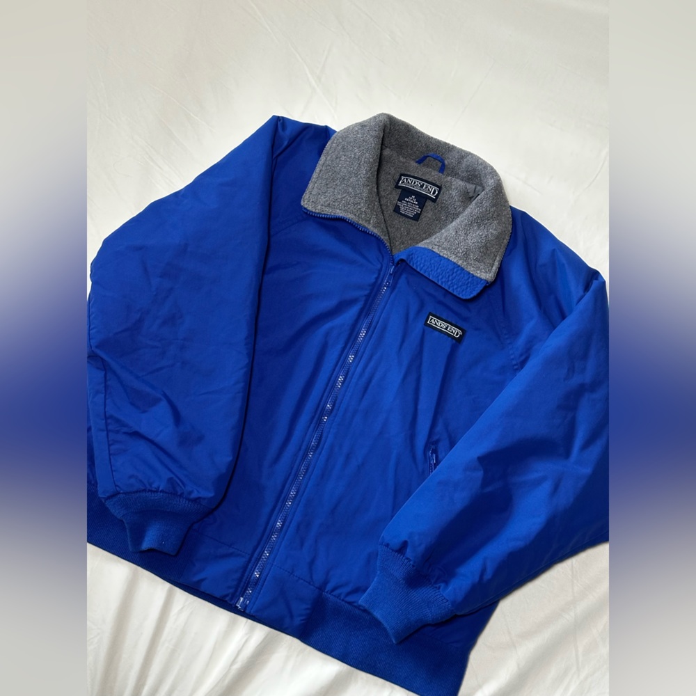 Lands End Vintage Bomber Jacket Men/Women Size Medium Blue Made In Korea